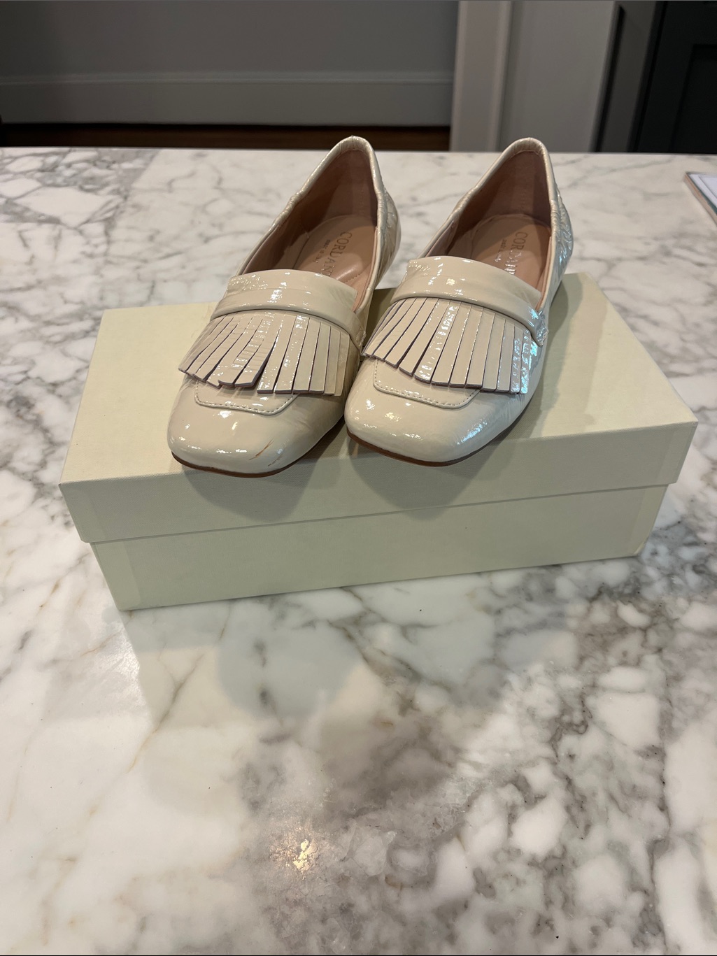 Cordani Cream Patent Fringe Loafers